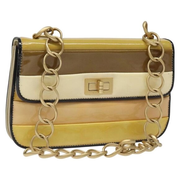 CHANEL Chain Shoulder Bag Patent leather Yellow Gold CC - Picture 1 of 16